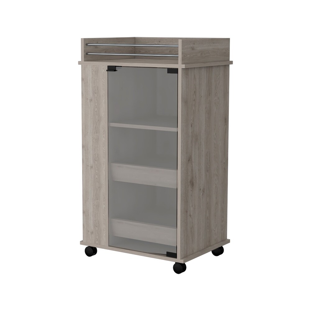 Kitchen Cart w/ Wheels Wine Cabinet  Glass Door Storage Cabinets  Gray