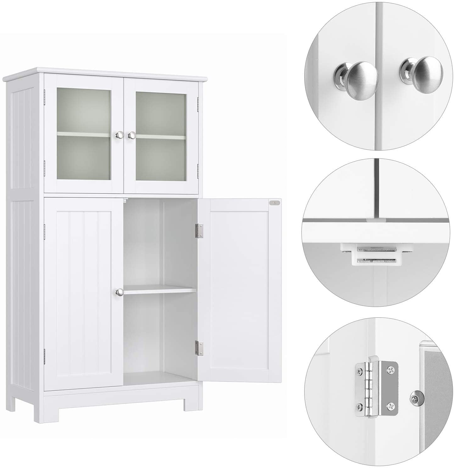 Homfa Bathroom Storage Cabinet, Floor White Wooden Linen Cabinet with Shelves and Doors, Kitchen Cupboard