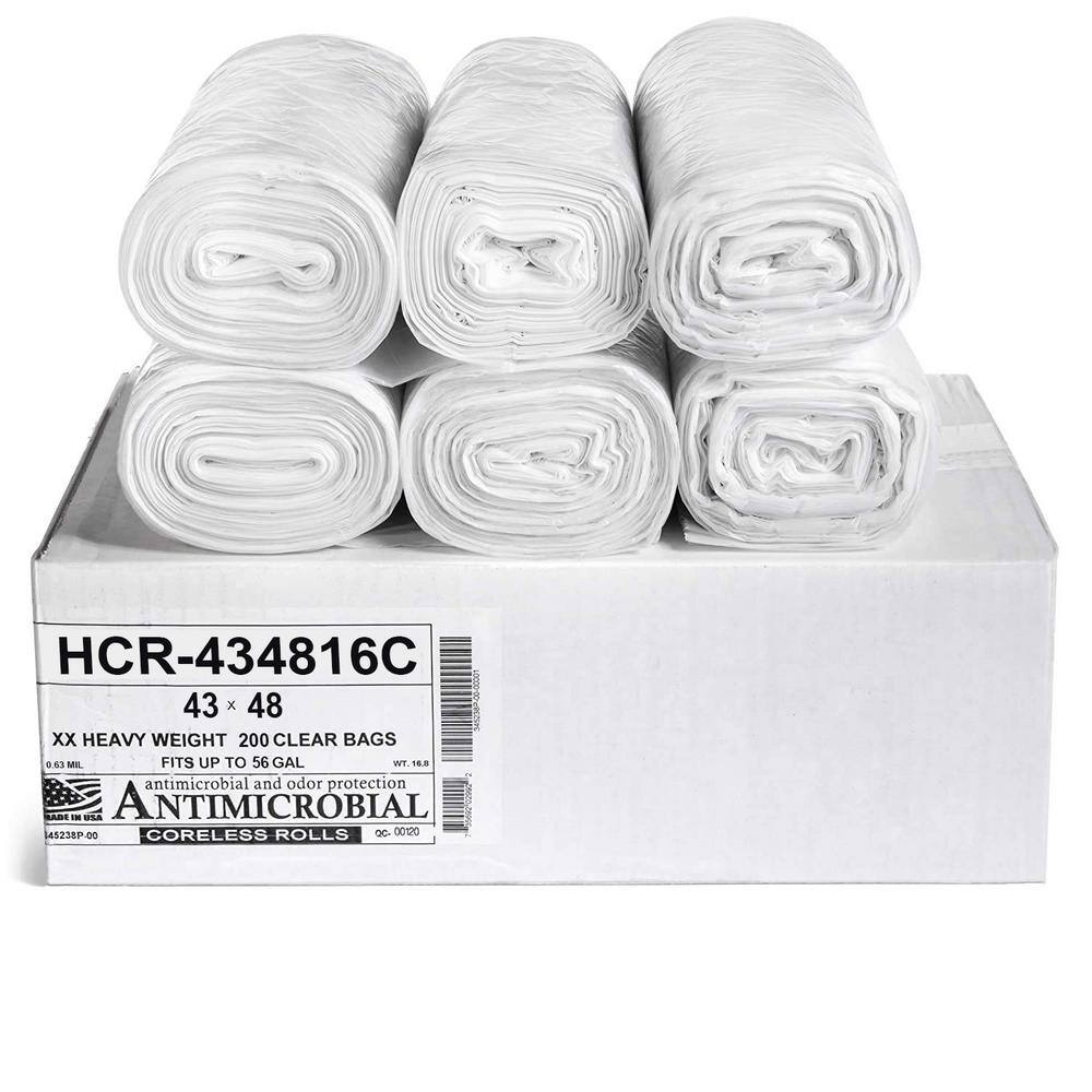 Aluf Plastics 43 in. x 48 in. 56 Gal. Clear Trash Bags (Pack of 200) 16 mic (eq) for Janitorial and Industrial HCR-434816C