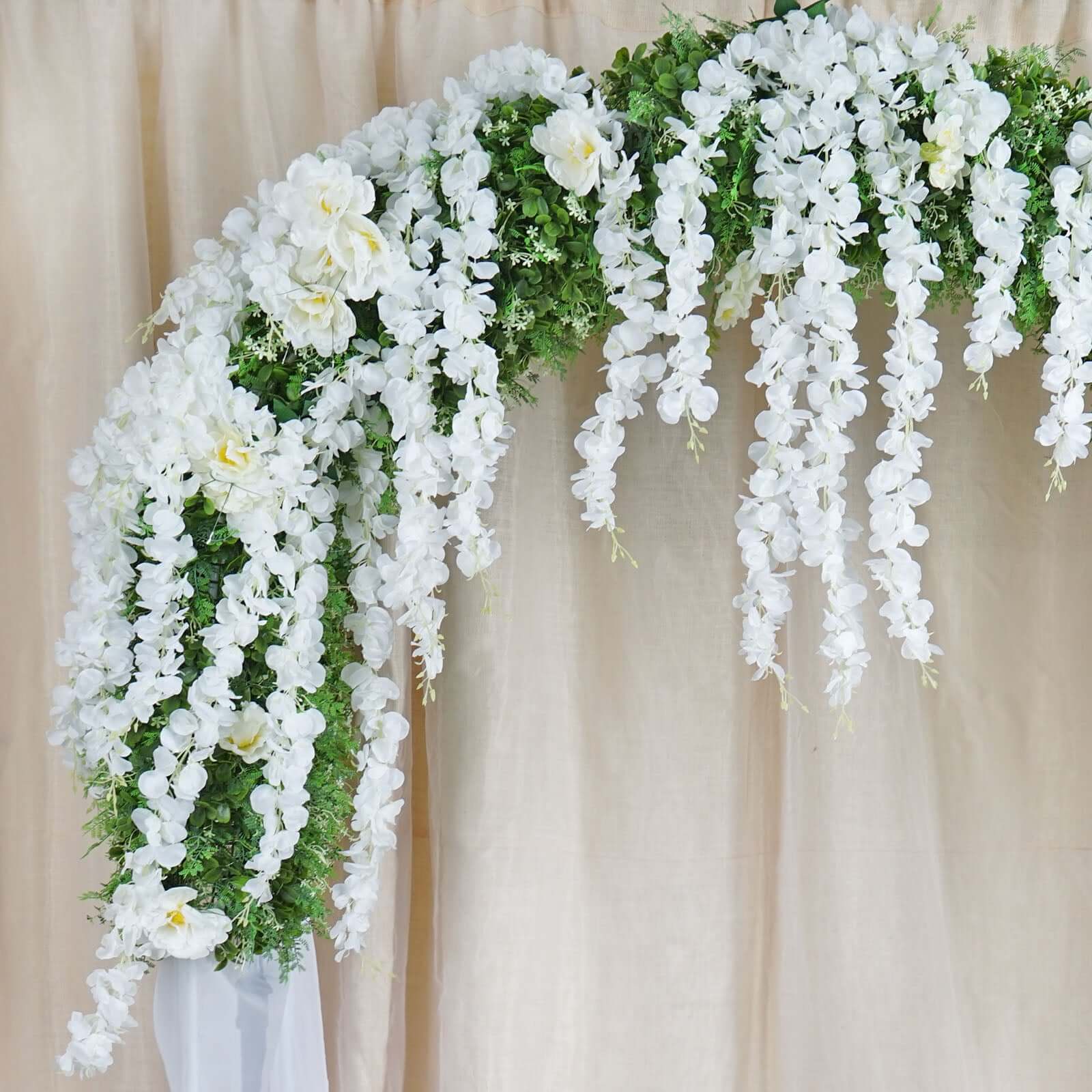 White Artificial Silk Hanging Wisteria Flower Garland Vines - Elaborated 5 Full Strands in 1 Bush 42