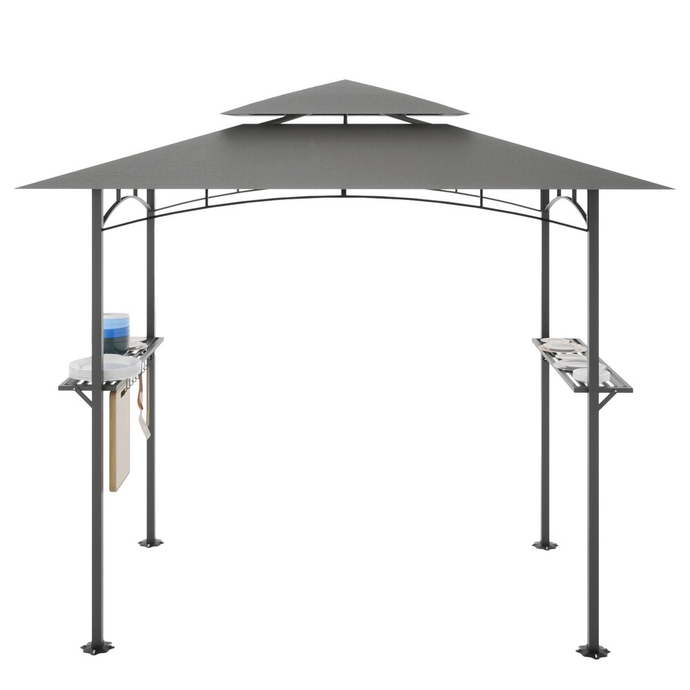 8 ft. x 5 ft. Soft Top Grill Canopy Double Tiered BBQ Gazebo Outdoor  Gray