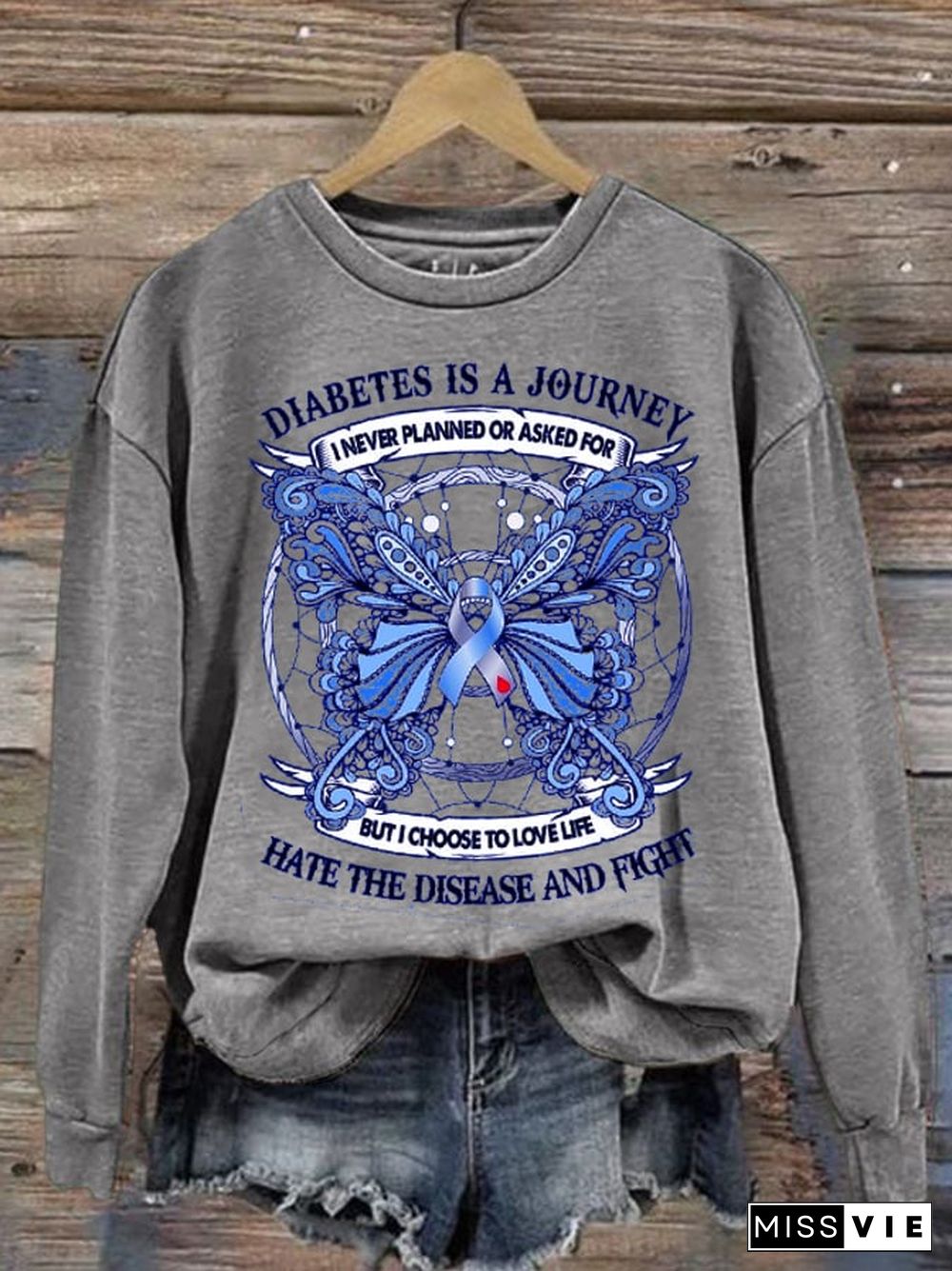 Women's Diabetes Is A Journey I Never Planned Or Asked For Print Long Sleeve Sweatshirt