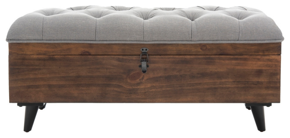 Mia Tufted Cocktail Bench/Ottoman  Gray/Dark Oak   Midcentury   Footstools And Ottomans   by Rustic Home Furniture Deco  Houzz