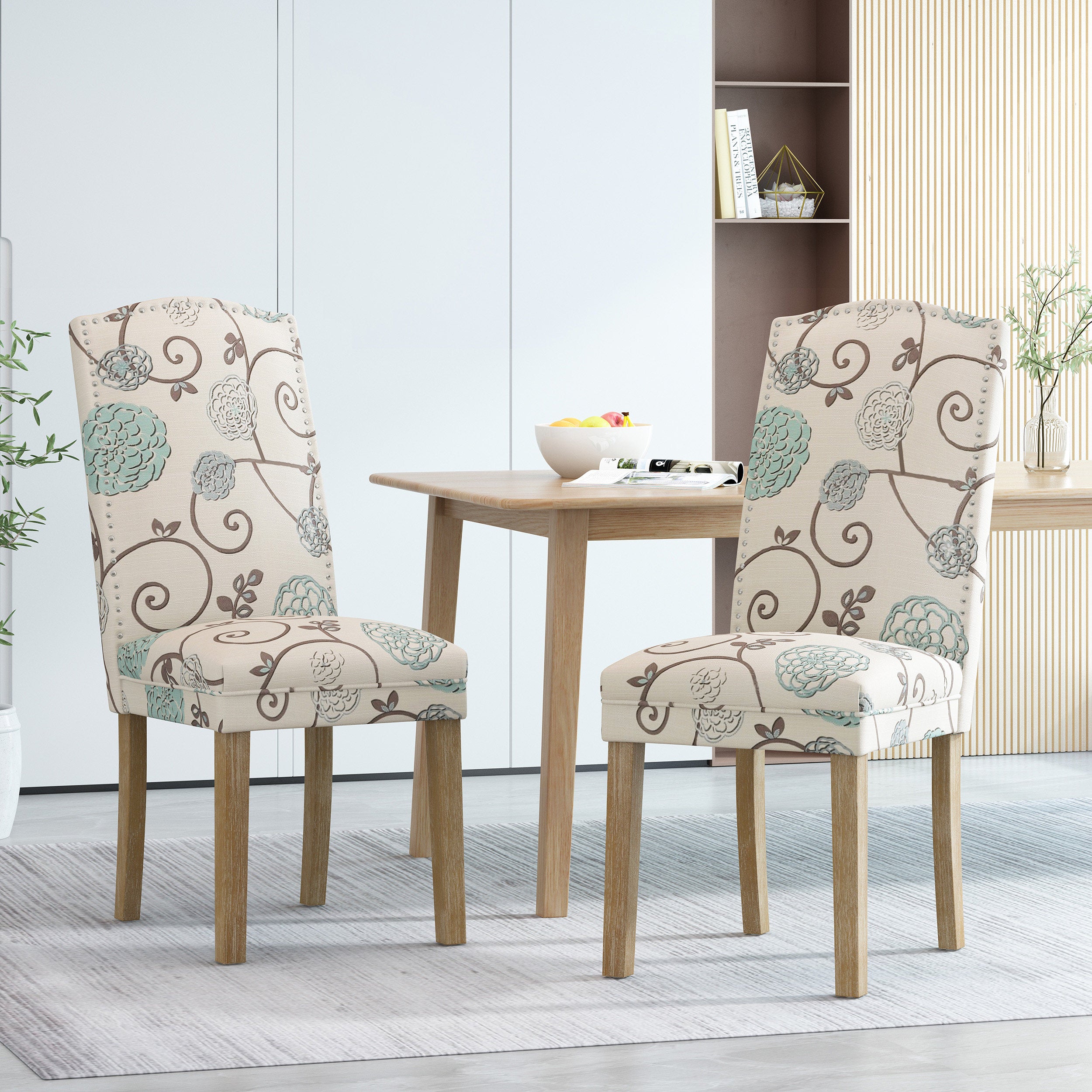 Geromin Contemporary Fabric Dining Chairs with Nailhead Trim, Set of 2