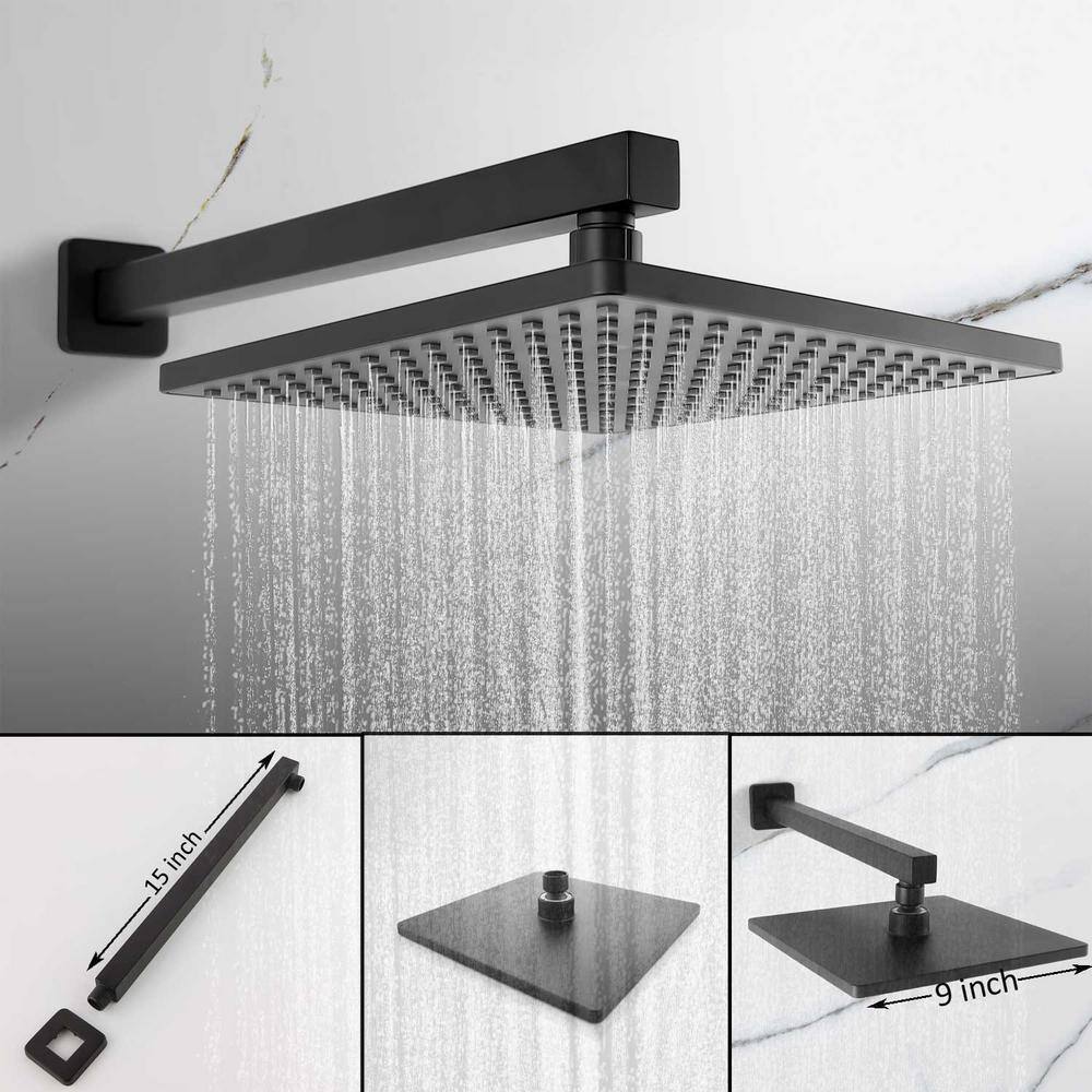 CASAINC Single-Handle 1-Spray Pattern 10 in. with 1.8 GPM Wall Mount Square Shower Faucet in Matte Black (Valve Included) WF-DB93101H-10