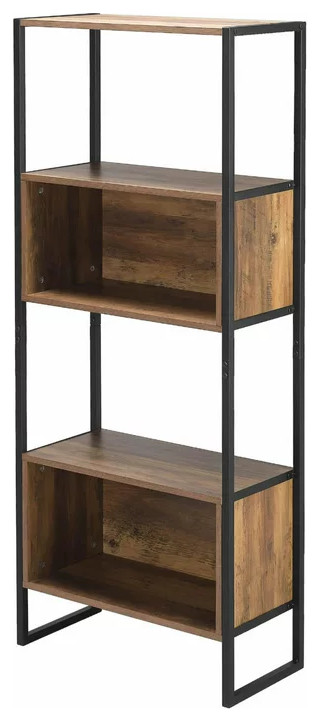 Industrial Bookcase  Black Metal Frame With Open Compartments  Natural Oak   Industrial   Bookcases   by Decorn  Houzz