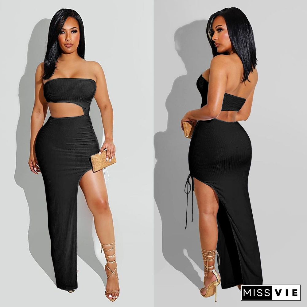 Sexy Strapless Cut Out High Split Party Dress