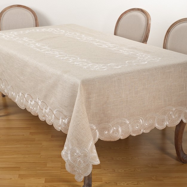 Saro Lifestyle Elegant Tablecloth With Delicate Embroidery 67 quot x104 quot Beige