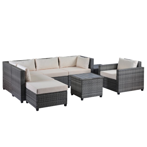 8 Pcs Patio Outdoor Rattan Sectional Sofa Set Seating Group With Cushions modernluxe