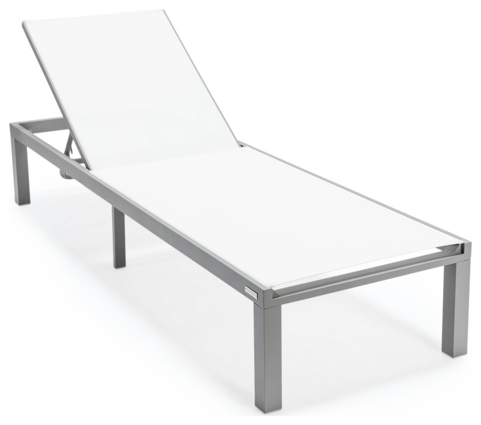 LeisureMod Marlin Gray Aluminum Outdoor Lounge Chair With Fire Pit  White   Transitional   Outdoor Lounge Chairs   by Kolibri Decor  Houzz