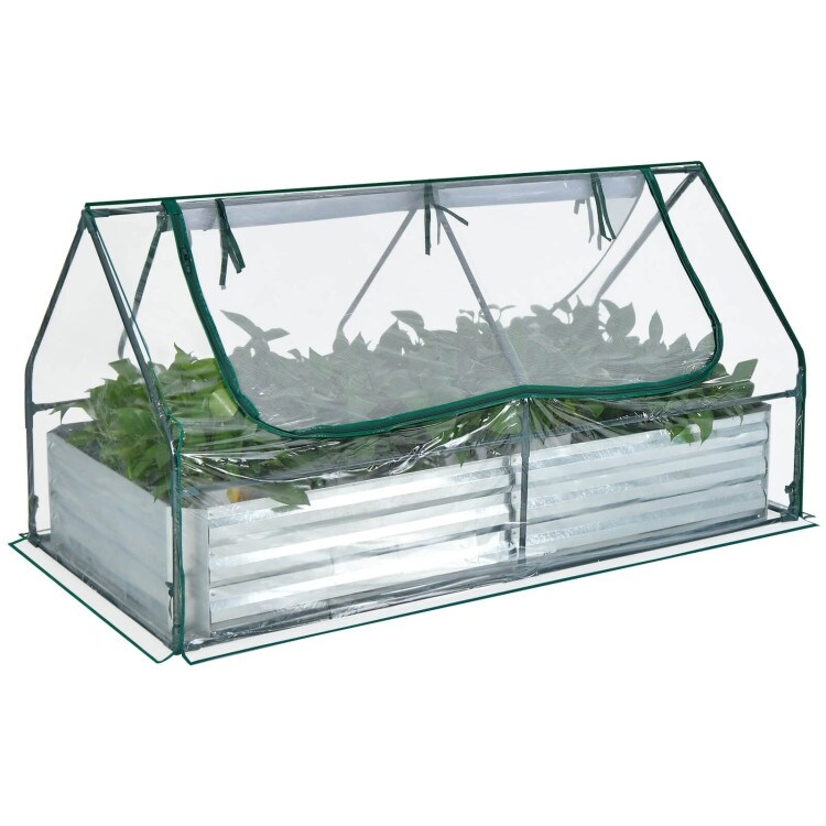 6 x 3 x 3 Feet Galvanized Raised Garden Bed with Greenhouse   71\