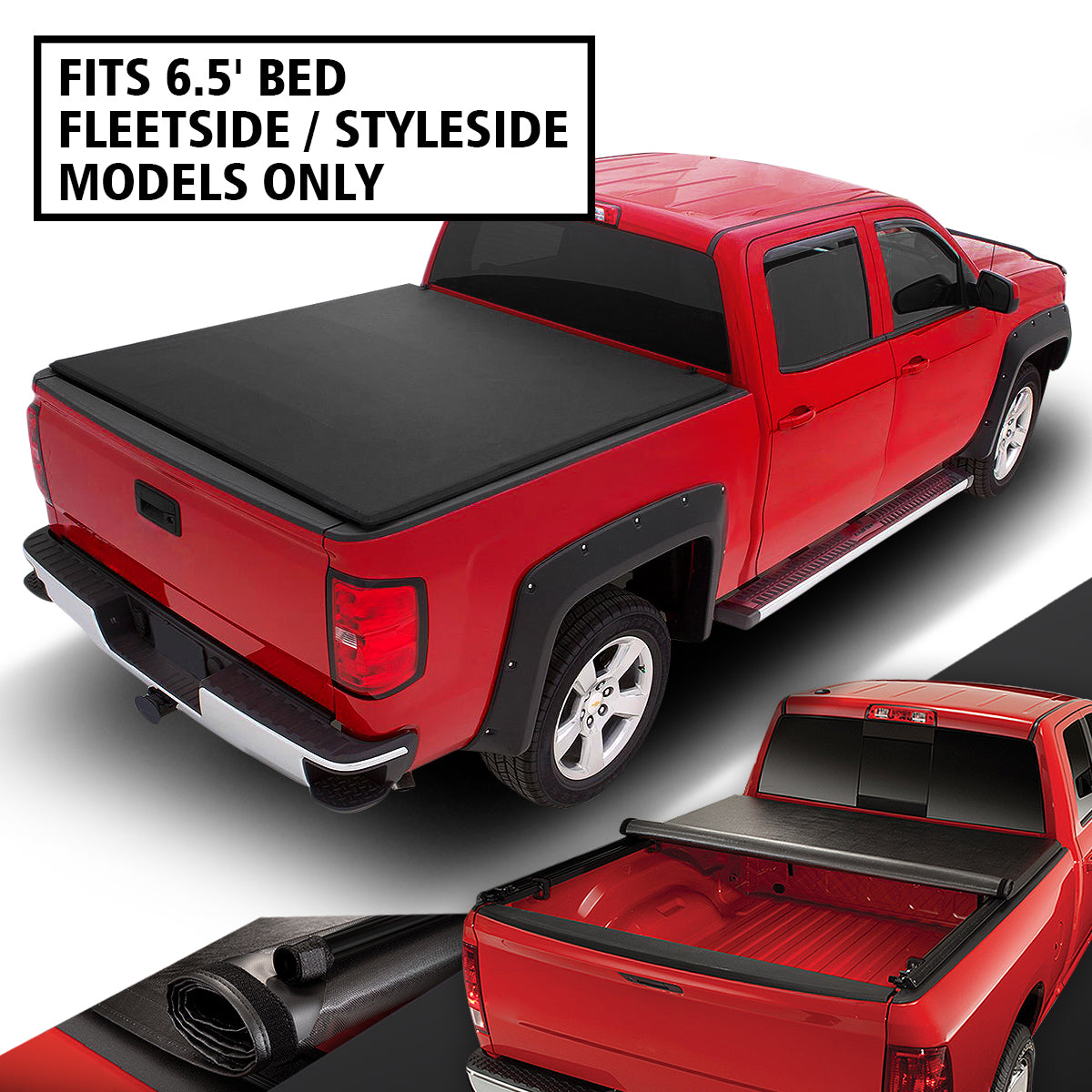 DNA Motoring TTC-RU-021 For 1994 to 2002 Ram Truck 6.5Ft Fleetside Short Bed Roll -Up Soft Vinyl Tonneau Cover 95 96 97 98 99 00 01