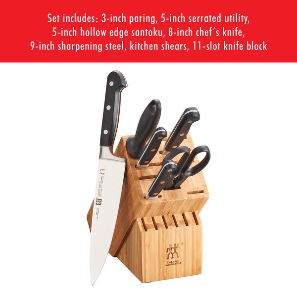 ZWILLING Professional S Knife Set with Block， Chef’s Knife， Serrated Utility Knife， 7 Piece， Black - 7-pc