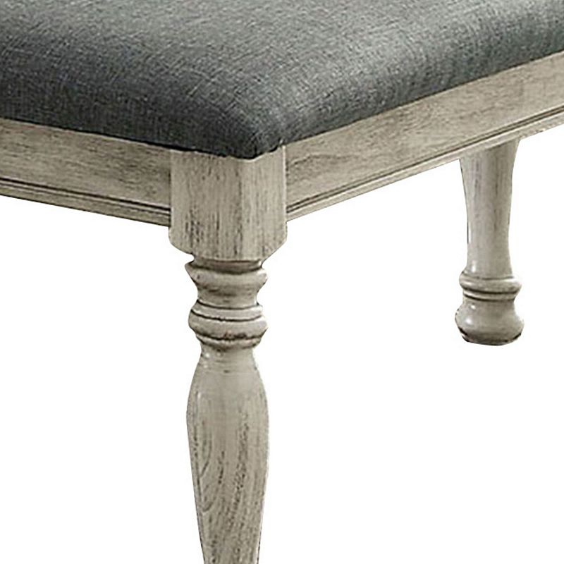 Transitional Fabric Upholstered Wooden Bench， Gray and White