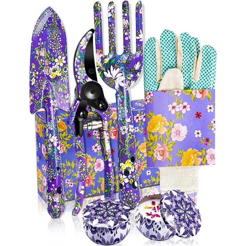 Custom Gardening Ladies Gift 6 PCS Purple Printed household Garden Hand Tools Set For Birthday Retirement Christmas Mothers Day