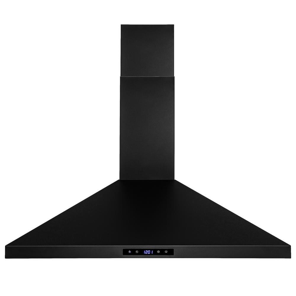 AKDY 30 in 217 CFM Convertible Kitchen Wall Mount Range Hood in Black Painted Stainless Steel with Lights