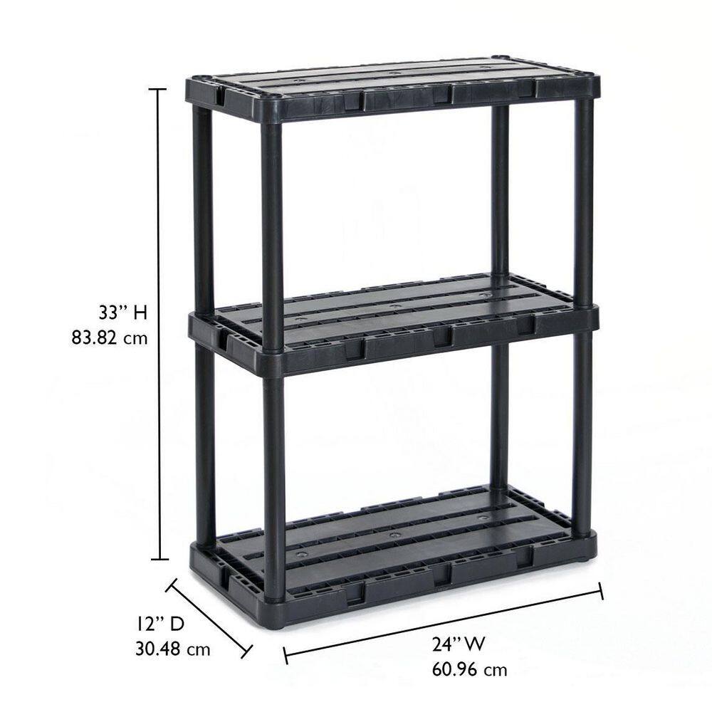 GRACIOUS LIVING 3 Shelf Knect-A-Shelf Solid Light Duty Storage Unit Black 3Pack 3 x 91082-1C