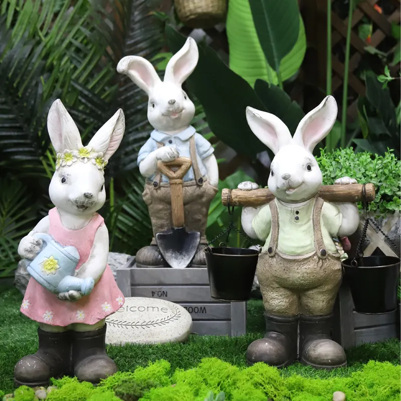 Redeco New Arrival Rabbit Garden Ornament Crafts LED Solar Rabbit Gnome Magnesium Oxide Garden Decor