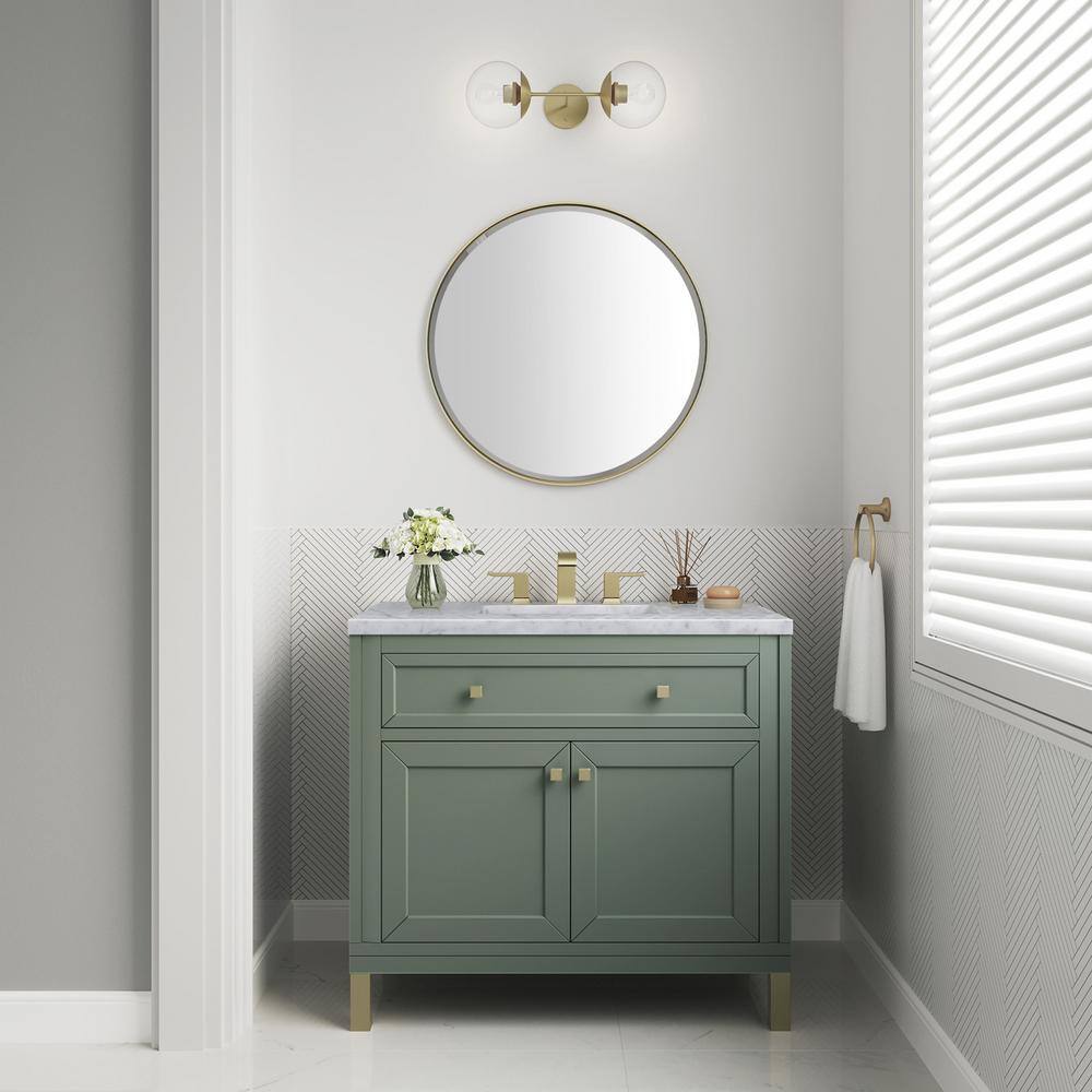 James Martin Vanities Chicago 36.0 in. W x 23.5 in. D x 34 in . H Bathroom Vanity in Smokey Celadon with Carrara Marble Marble Top 305-V36-SC-3CAR