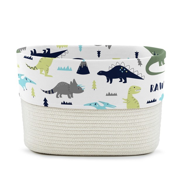 Sweet Jojo Designs Woven Cotton Rope Decorative Storage Basket Bin Mod Dinosaur Blue And Green