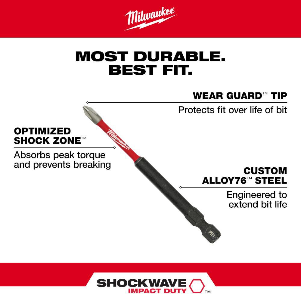 Milwaukee SHOCKWAVE Impact Duty Magnetic Attachment and PH2 Bit Set 3pc 48-32-4550 from Milwaukee