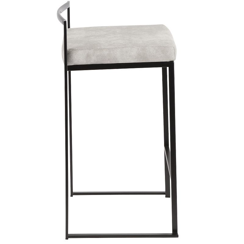 Set of 2 Contemporary Barstools in Black and Light Grey Cowboy Faux Leather 31