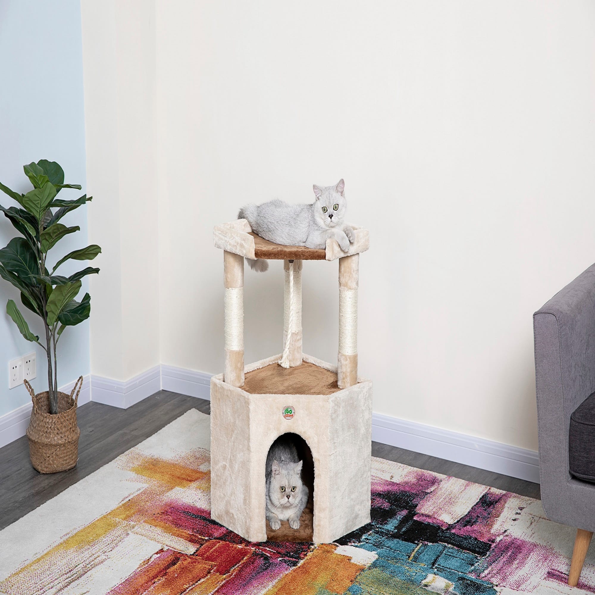 Go Pet Club Beige/Brown Cat Tree Condo with Large Perch， 32