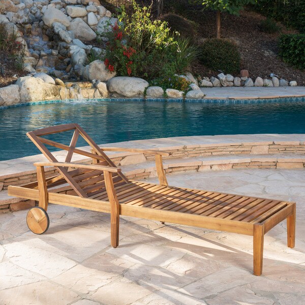 Perla Acacia Wood Chaise Lounge (Set of 2) by Christopher Knight Home