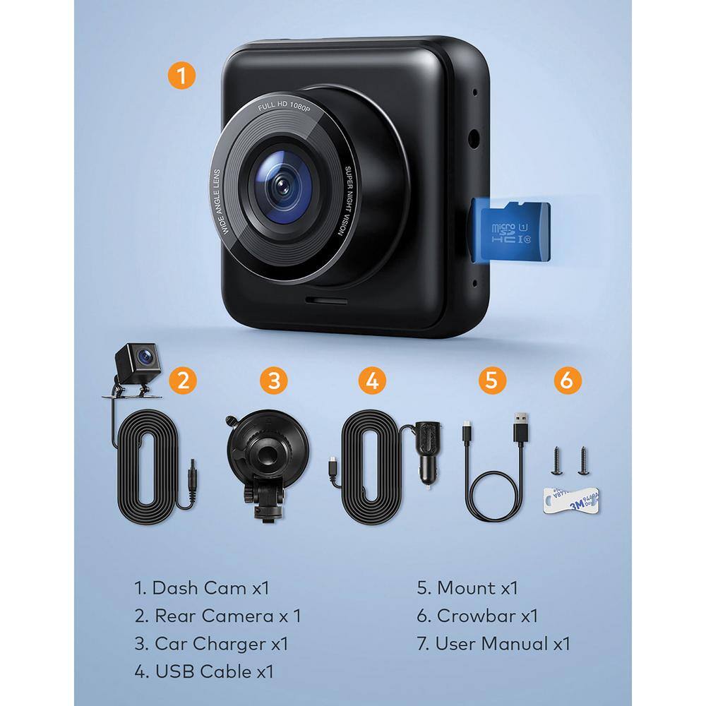 apeman Cube Front and Rear Dash Cams with 170 Field of View and 1080p720p HD C420D