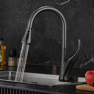 Kastner Single-Handle Deck Mount Pull-Out Sprayer Kitchen Faucet with Supply Lines in Metal Gray TKS400GR