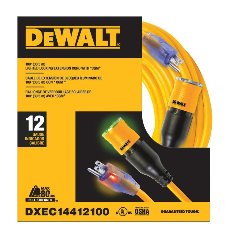 DEWALT 100' 12/3 SJTW Locking Ext Cord DXEC14412100 from DEWALT