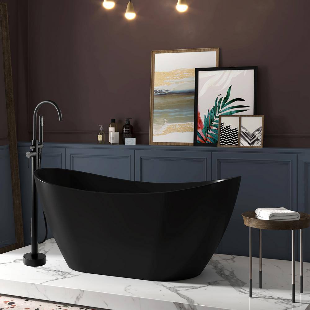 AKDY Freestanding 60 in. Fiberglass Double Slipper Flatbottom Modern Stand Alone Non-Whirlpool Bathtub in Matte Black BT0130