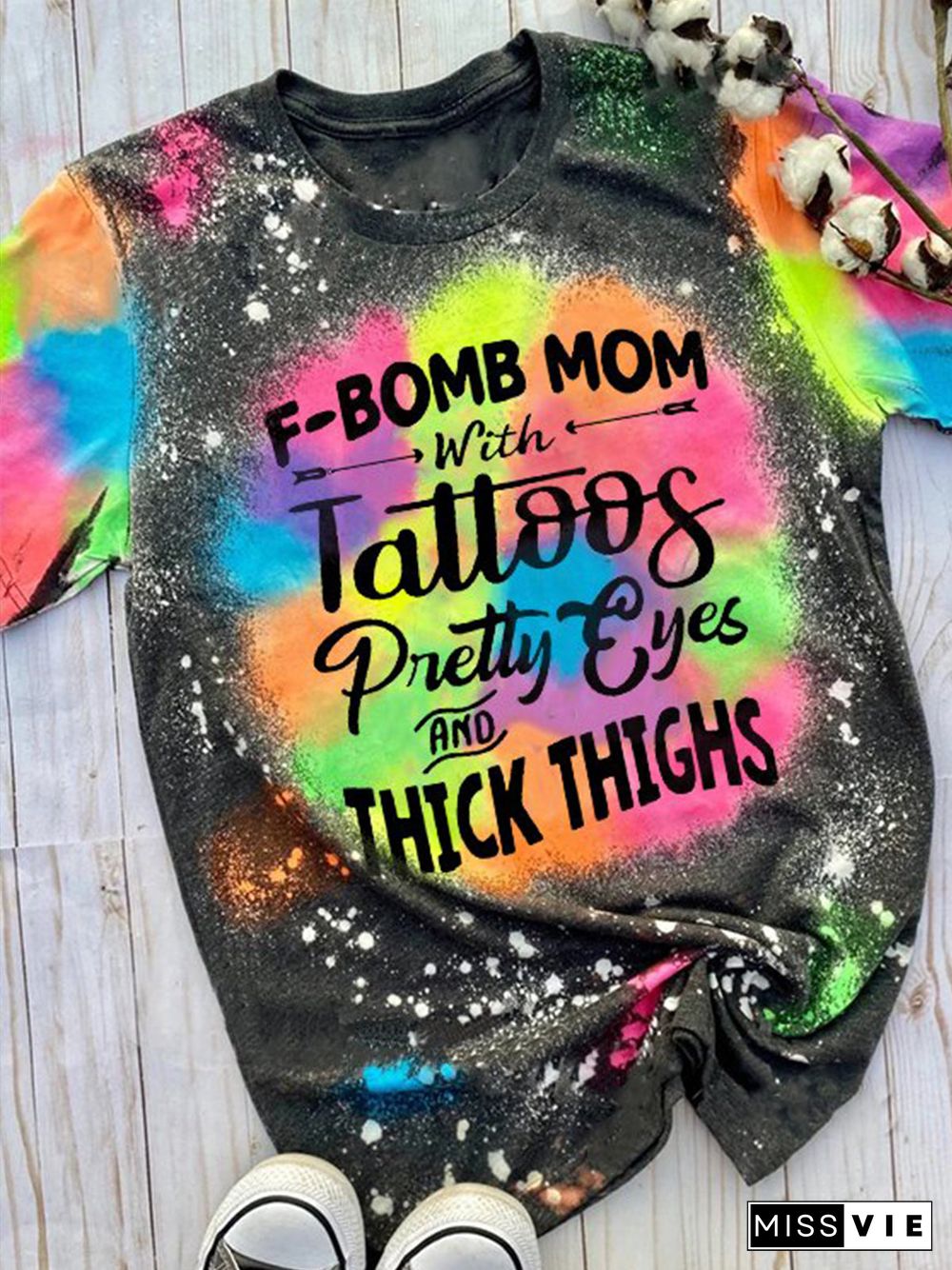 F-bomb Mom With Tattoos Pretty Eyes And Thick Thighs Bleached Shirt