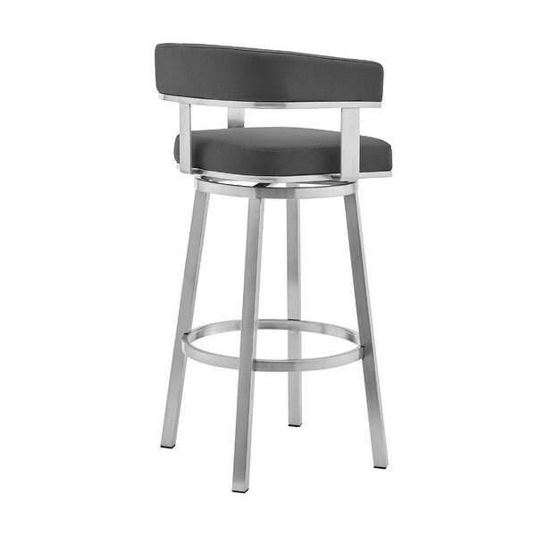 Swivel Barstool with Curved Open Back and Metal Frame， Gray and Silver - 20 L X 22 W X 34 H Inches