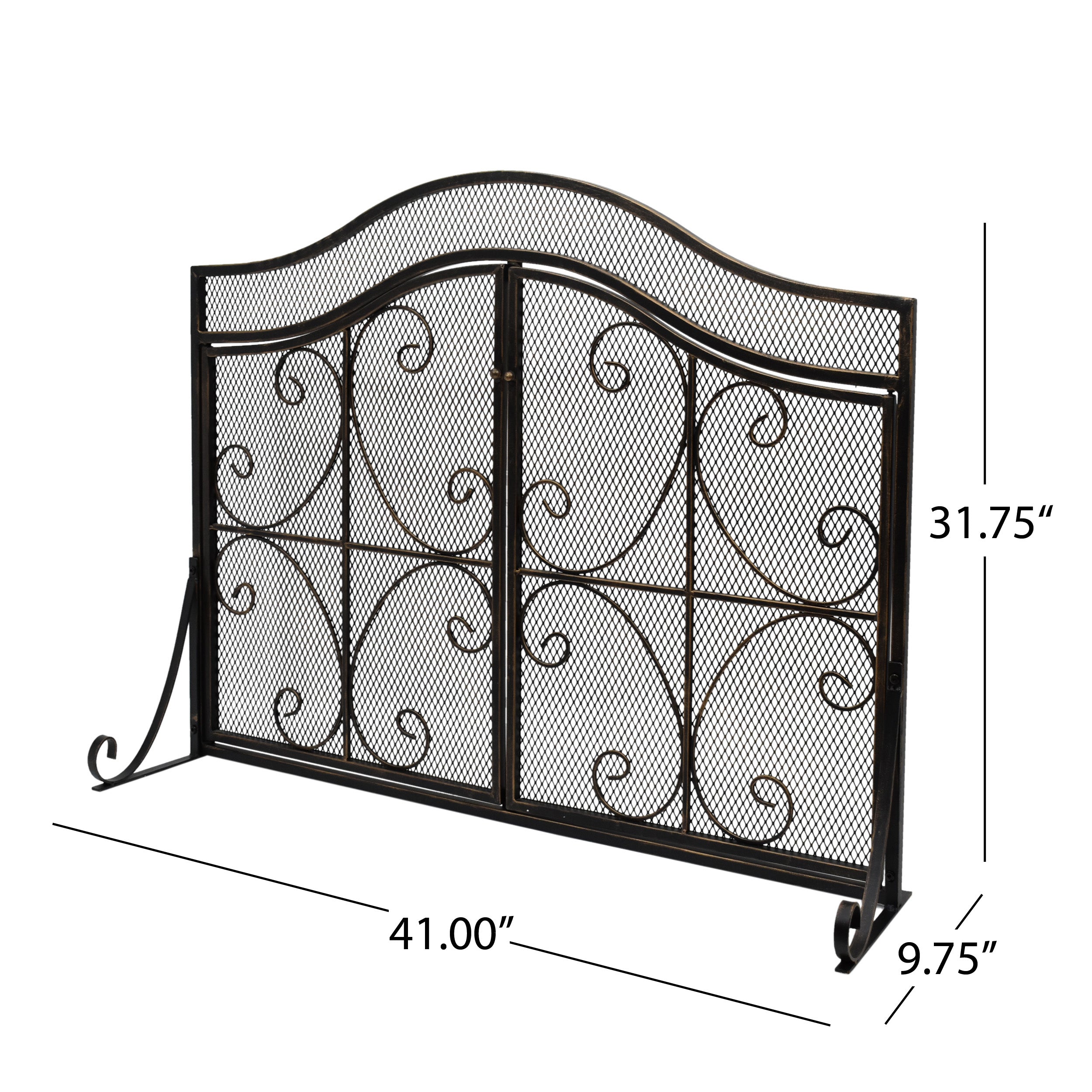 Gary Modern Three Panel Iron Firescreen with Door