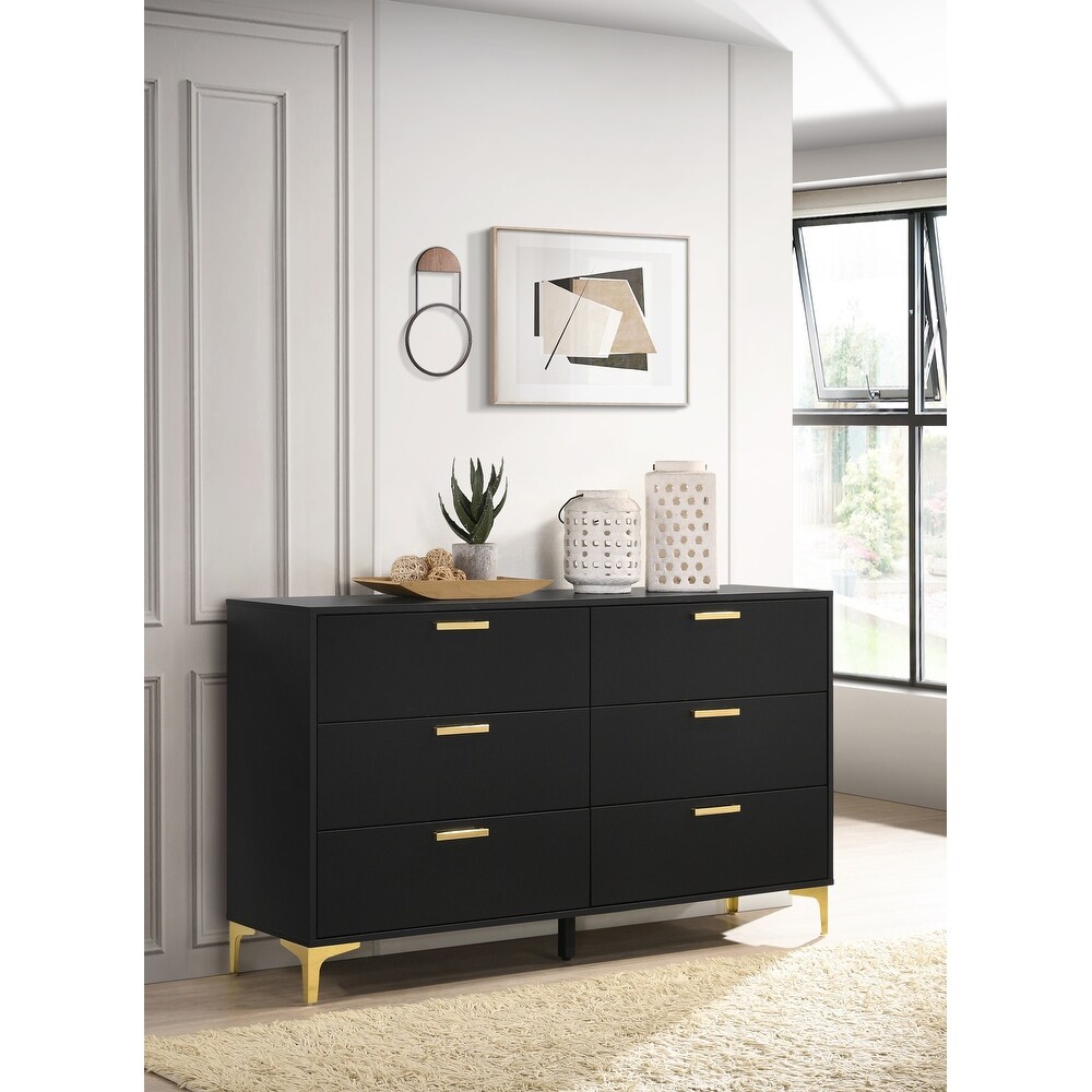 Lexie Black and Gold 6 Drawer Rectangular Dresser