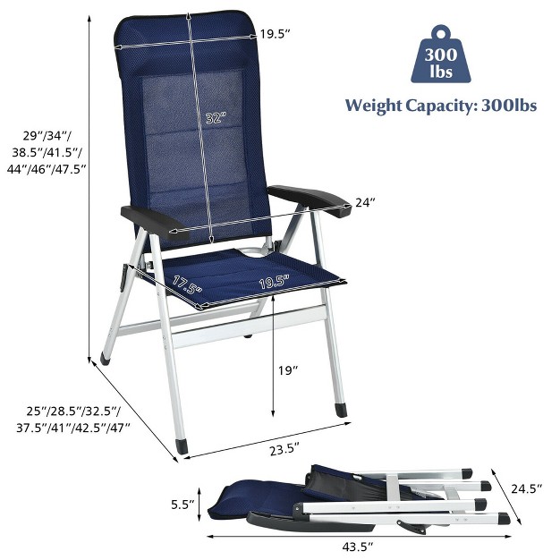 Costway 2 4pcs Patio Dining Chair Aluminum Camping Adjust Portable Headrest Navy