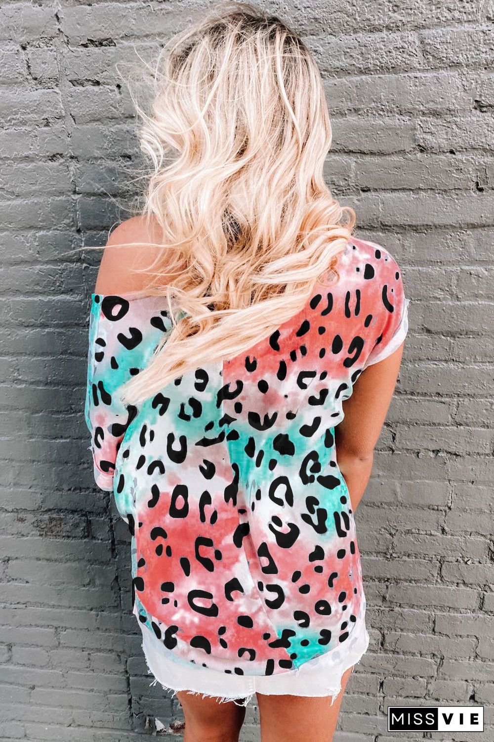 Leopard Tie-dye V Neck Tee