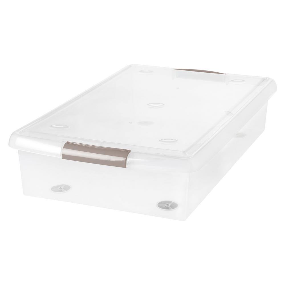 IRIS 40-Qt. Underbed Store and Slide Storage Box in Clear Tan Handle 170291