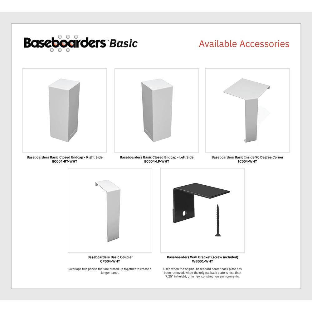 Baseboarders Basic Series 5 ft. Galvanized Steel Easy Slip-On Baseboard Heater Cover in White BC001-60