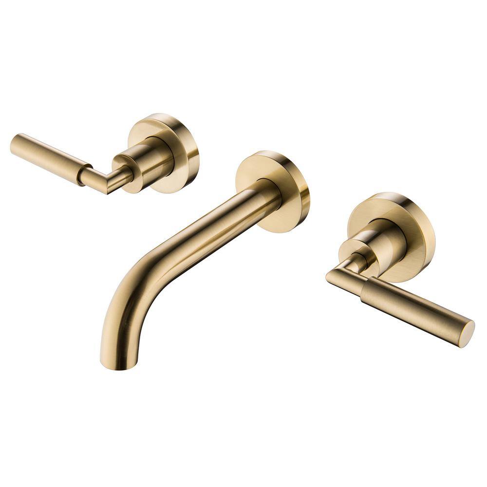 Flynama Wall-Mount Double-Handle Bathroom Faucet in Brushed Gold RB-QY-0736