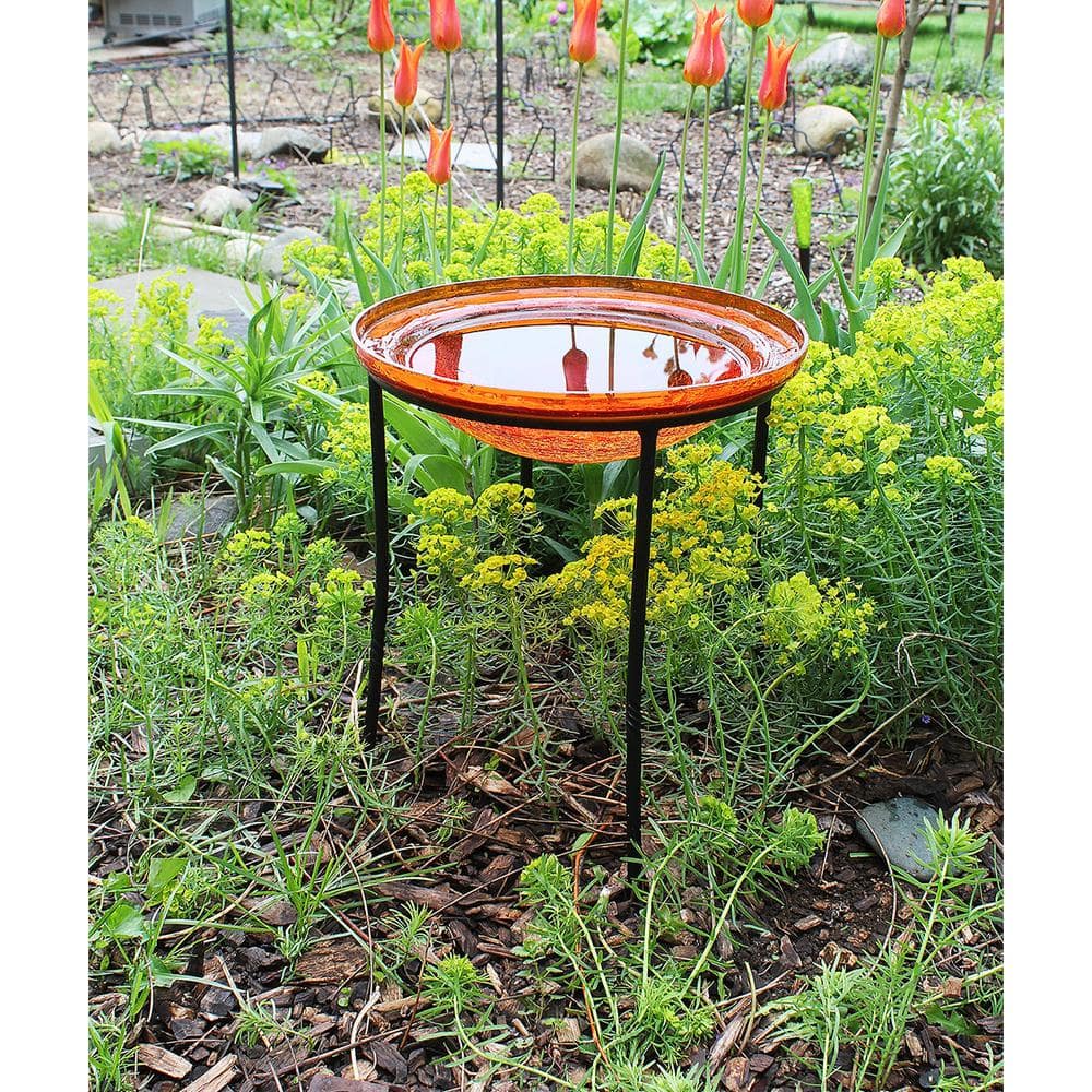 Achla Designs 12.5 in. Dia Mandarin Orange Reflective Crackle Glass Birdbath Bowl CGB-06M