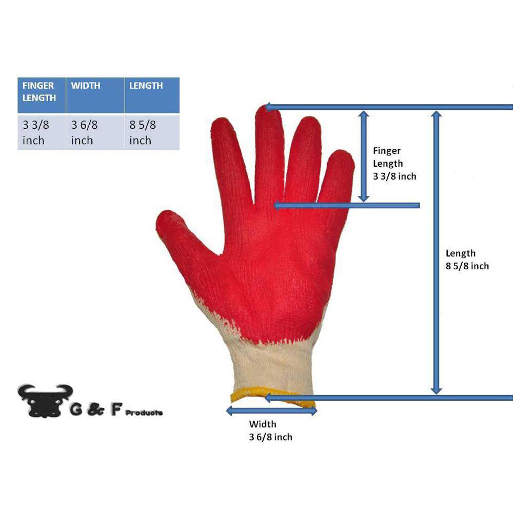 G  F Products Large String Knit Palm Latex Dipped Gloves in Red (300-Case) 3106-25