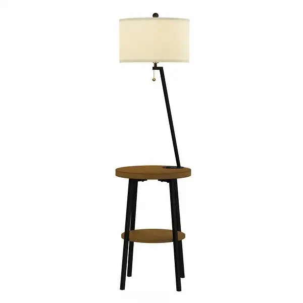 Lavish Home Floor Lamp with Side Table, USB Charging Port, Drum Shade - 58