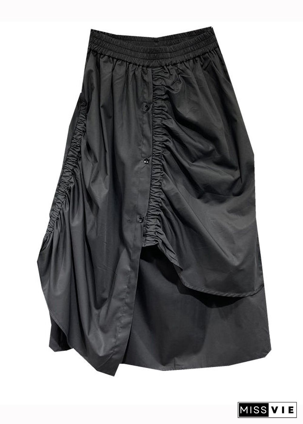 Original Design Black Wrinkled Asymmetrical Patchwork Cotton Skirt Fall