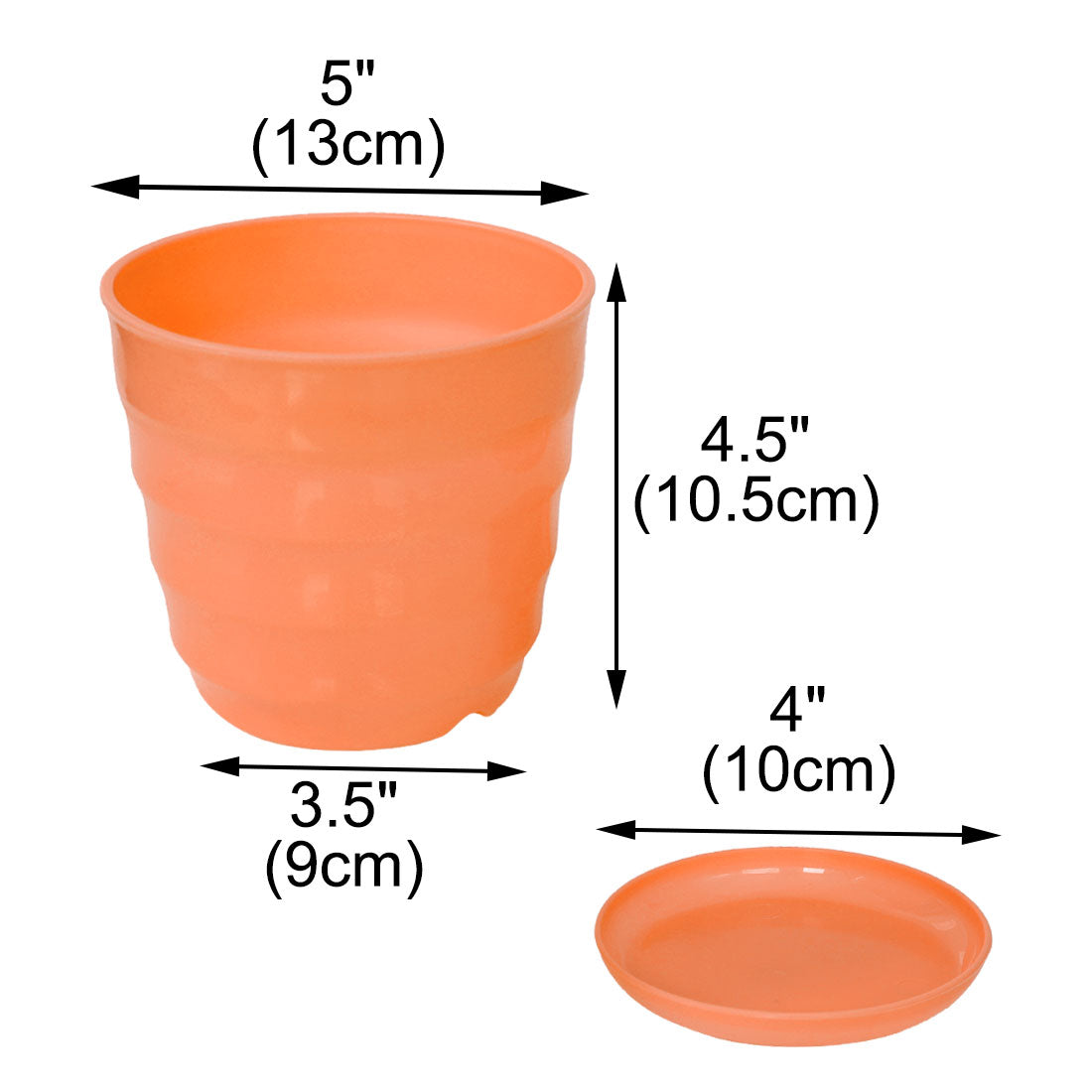 Uxcell Home Office Desk Plastic Round Plant Planter Holder Flower Pot Orange 13cm Dia