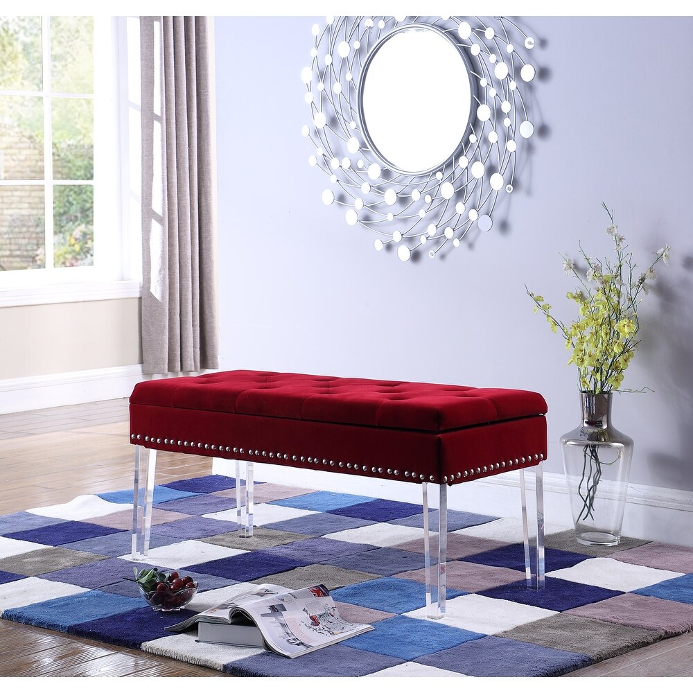 Upholstered Tufted Mid Century 18 inch Storage Bench