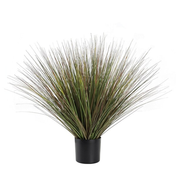 Green or Red Faux Foliage Onion Grass Artificial Plant with Black Plastic Pot