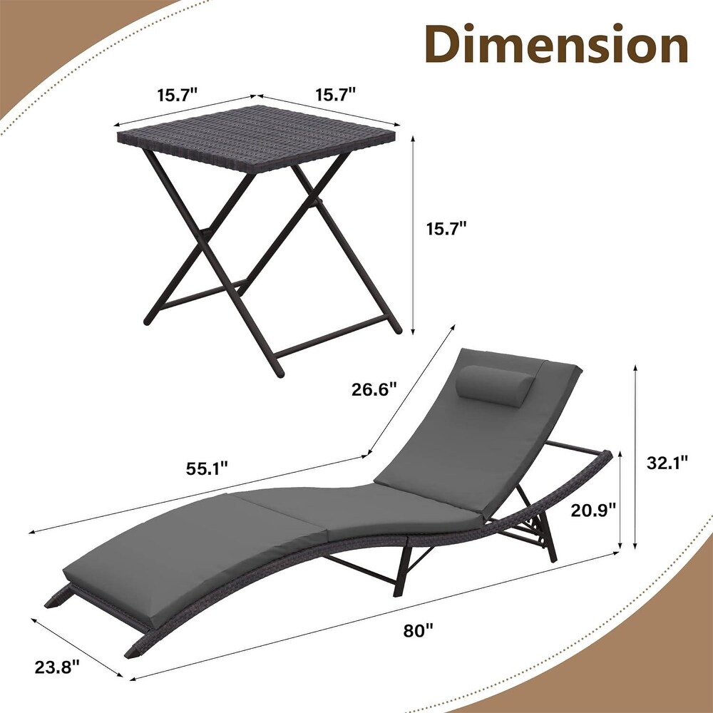 Kullavik Outdoor Chaise Lounge Furniture 3 Piece Set