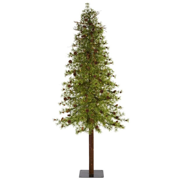 Nearly Natural 9' Wyoming Alpine Prelit Led Artificial Christmas Tree With Pine Cones On Natural Trunk